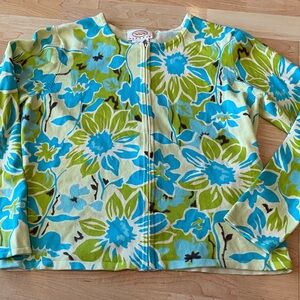 Talbots Blue and Green Floral Cardigan sweater